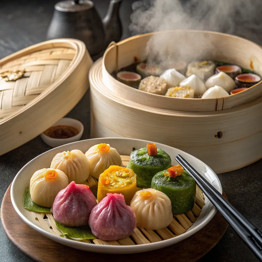 A beautifully arranged plate of steamed dishes